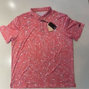 NWT Obla Mens Short Sleeve Dry Fit Golf Polo pink all over print Shirt, 2XL